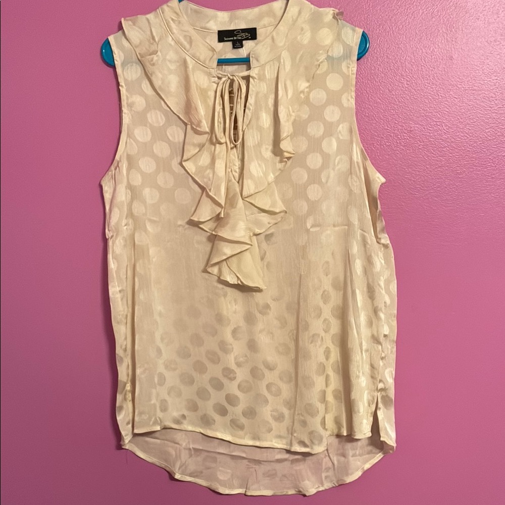 Suzanne Betro Cream Polka Dot Ruffle Blouse